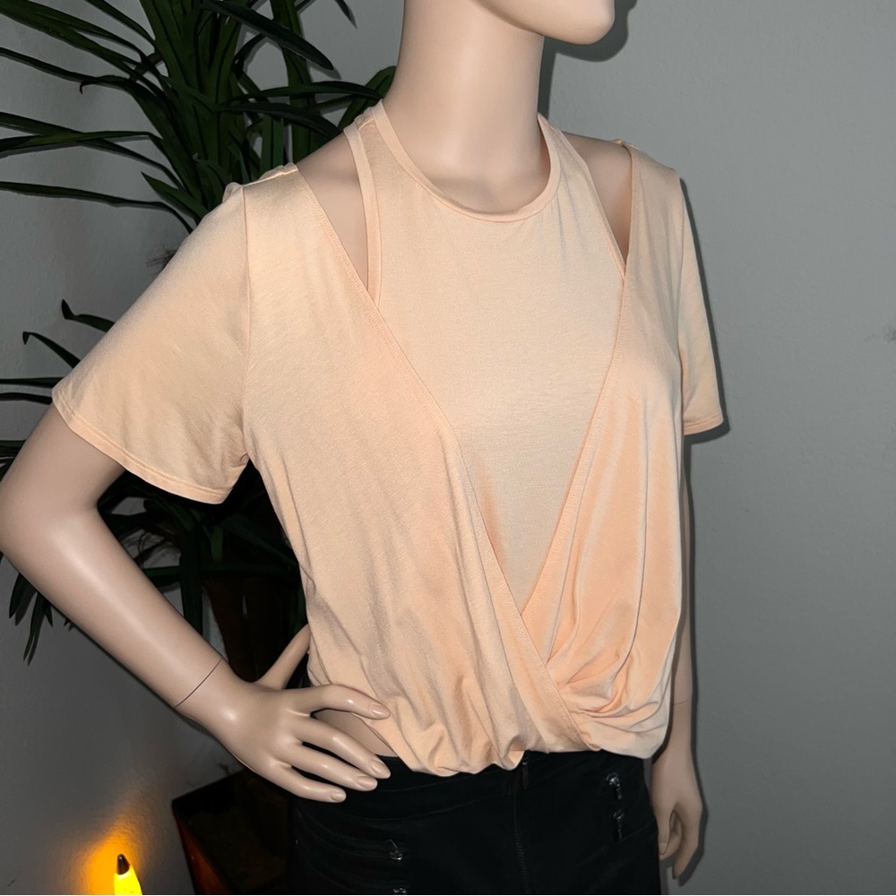 Bailey44 Apricot Short Sleeve Faux Wrap Cutout Top